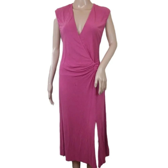 Free people pink  Faux wrap Gathered Dress - Picture 1 of 7